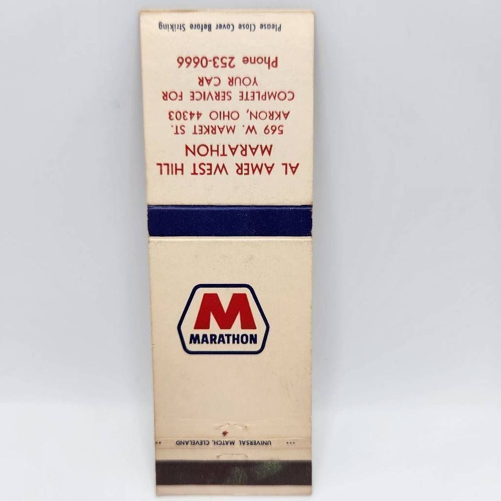 Vintage Matchbook Marathon Gas Al Amer West Hill 569 W Market St Akron Ohio